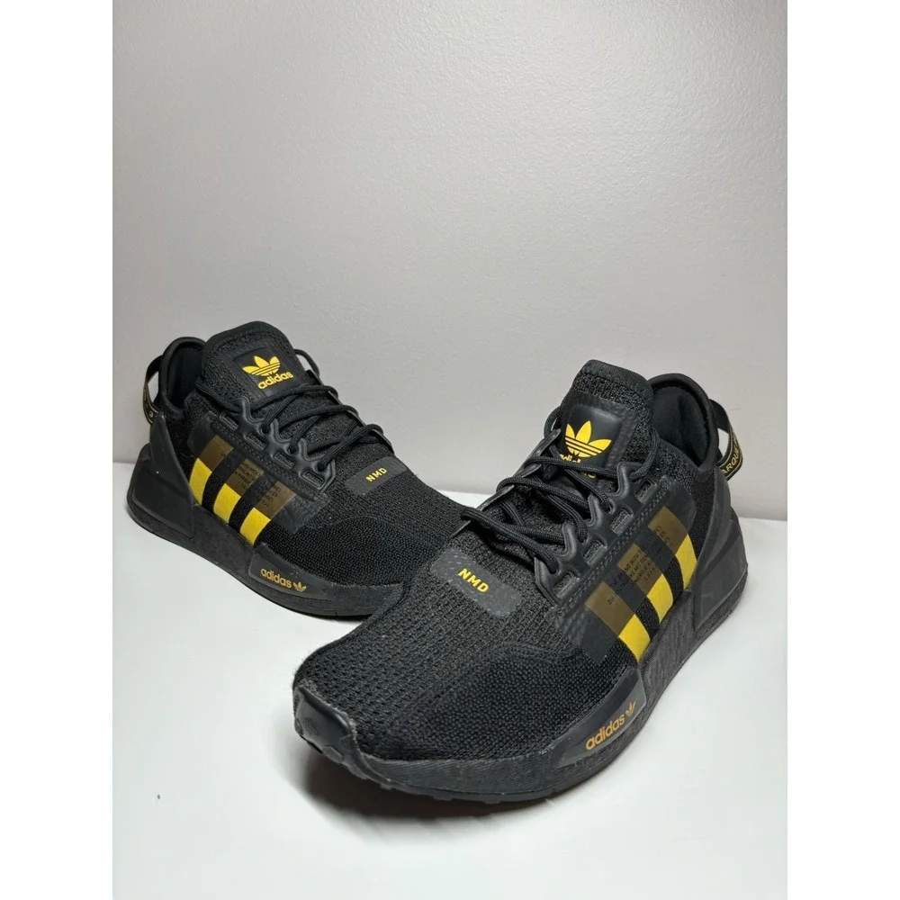 Adidas NMD R1 V2 Black Solar Gold Boost Men's Shoes Sneakers Lace Up - Size 7‎
